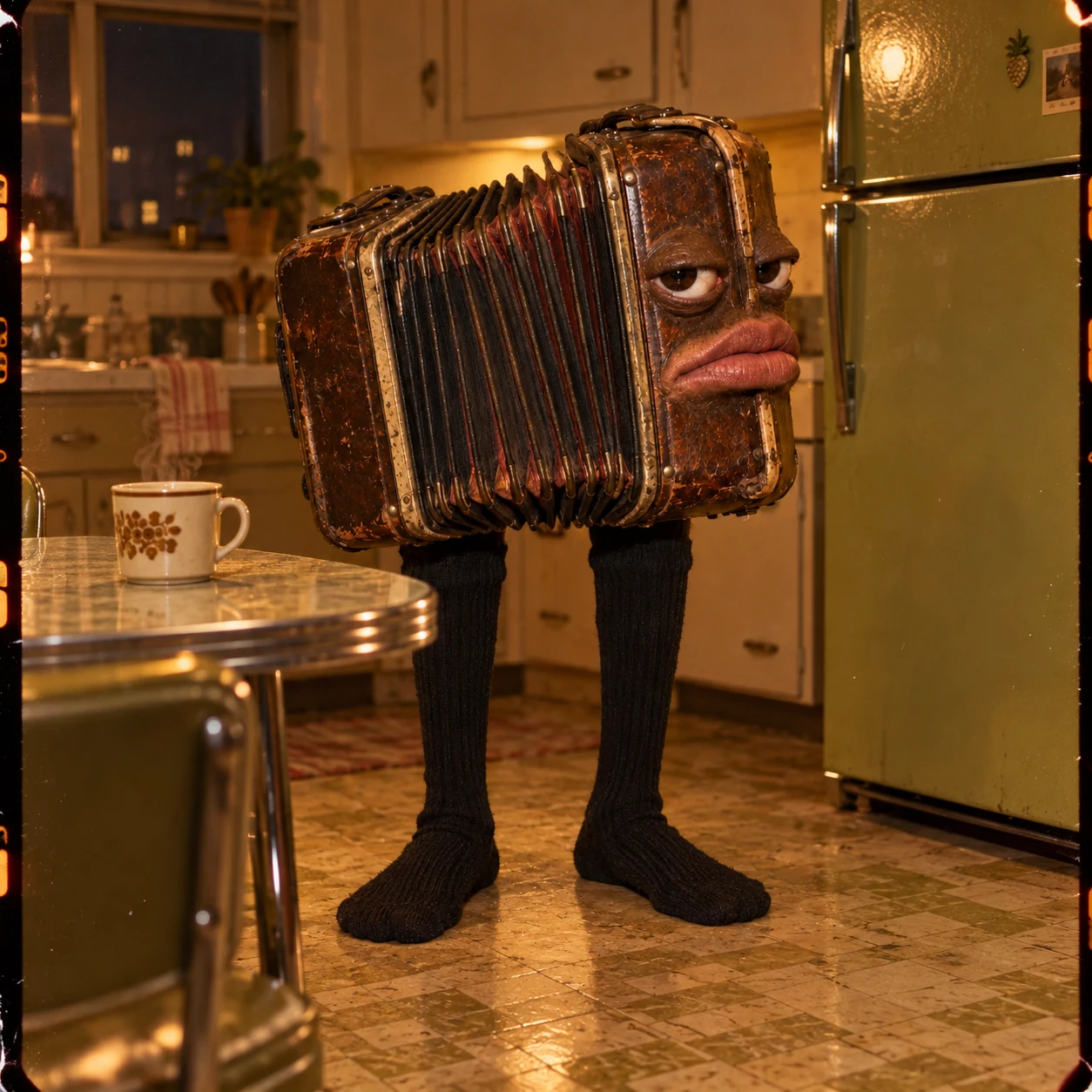 Wheezy having a quiet moment in his old kitchen